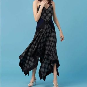 Diane Von Furstenberg Black Printed Asymmetrical Midi Dress